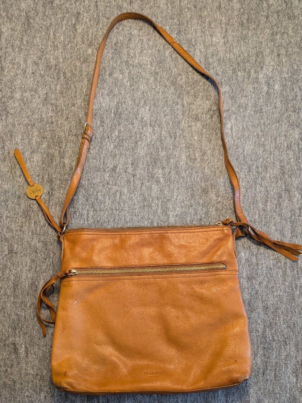 Margot New York Leather Crossbody Bag Womens Tan Cognac Zip Shoulder Purse